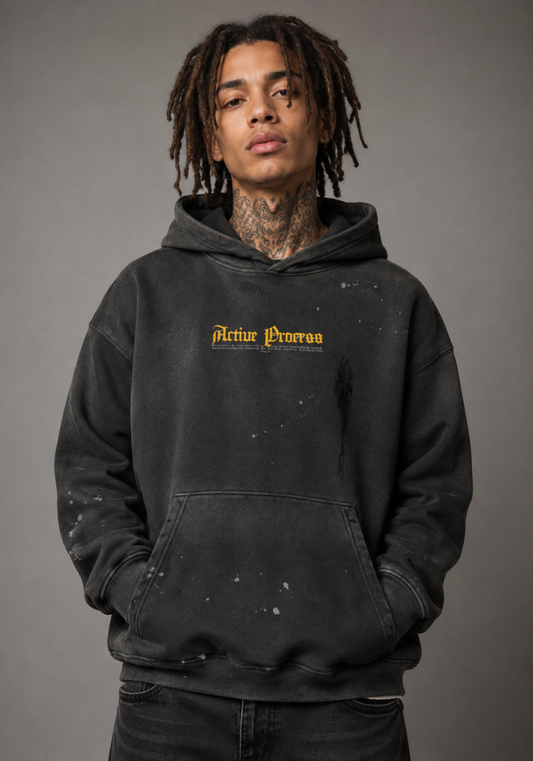 Active Frayed Fleece Hoodie-Yellow