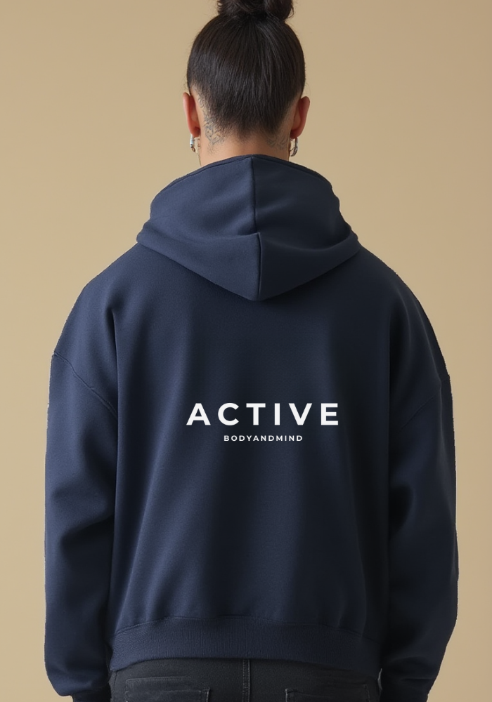 Active High-Neck Zip Hoodie-Navy