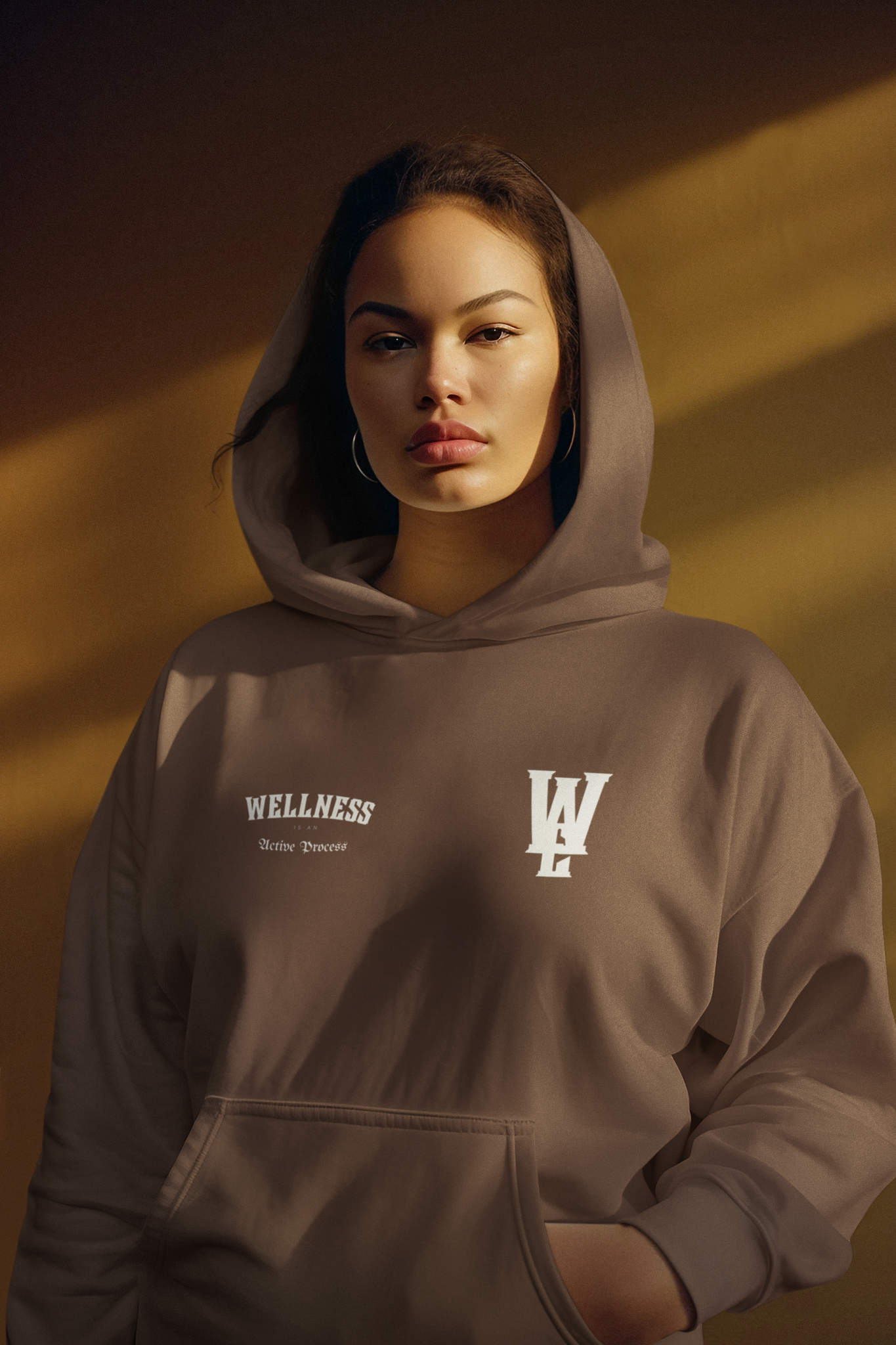Wellness Logo Oversized Fleece Hoodie (Brown)