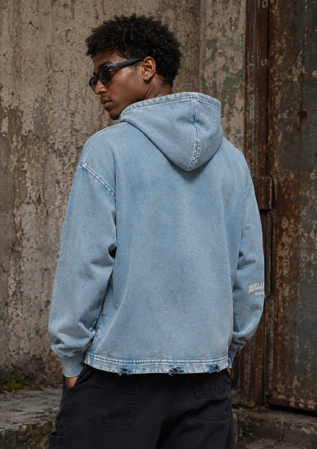 Wellness Vintage Frayed-Hem Hoodie