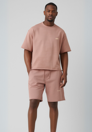 Active French Terry Raw Edge Short Set (Salmon Pink)
