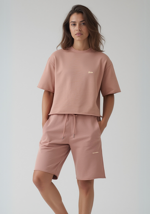 Active French Terry Raw Edge Short Set (Salmon Pink)