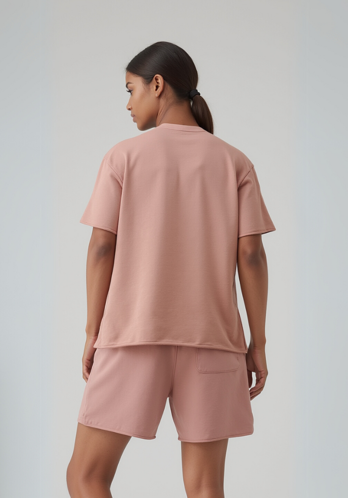 Active French Terry Raw Edge Short Set (Salmon Pink)