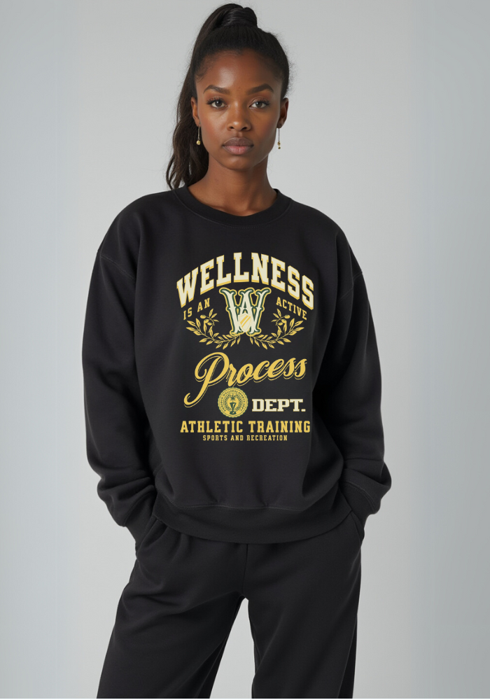 Wellness Fleece Graphic Crewneck Sweatshirt (Black)