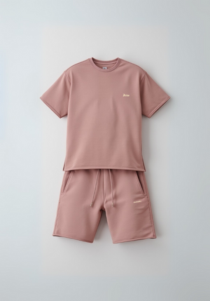 Active French Terry Raw Edge Short Set (Salmon Pink)