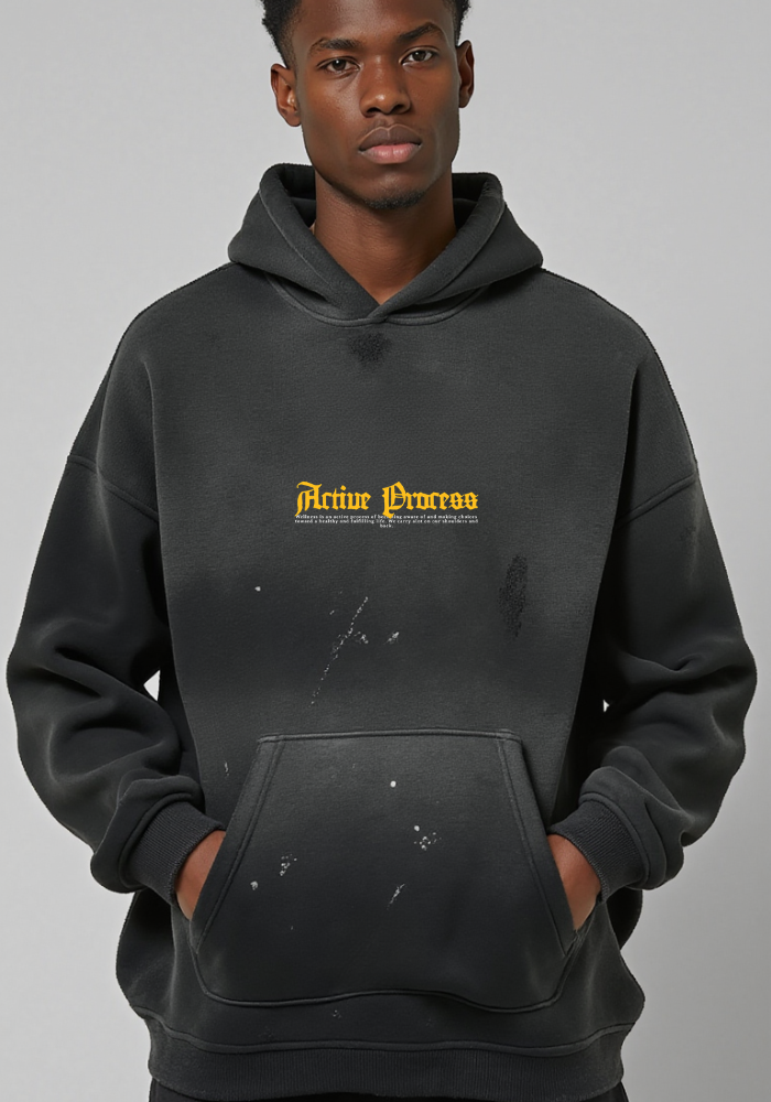 Active Frayed Fleece Hoodie-Yellow
