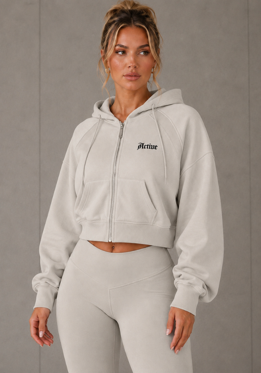 Active Cropped Zip-Through Hoodie-Light
