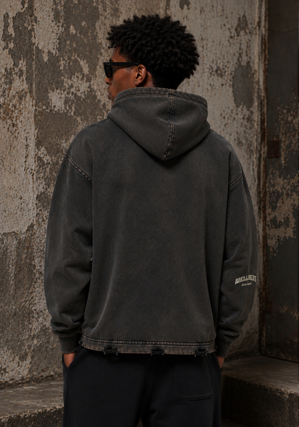 Wellness Vintage Frayed-Hem Hoodie