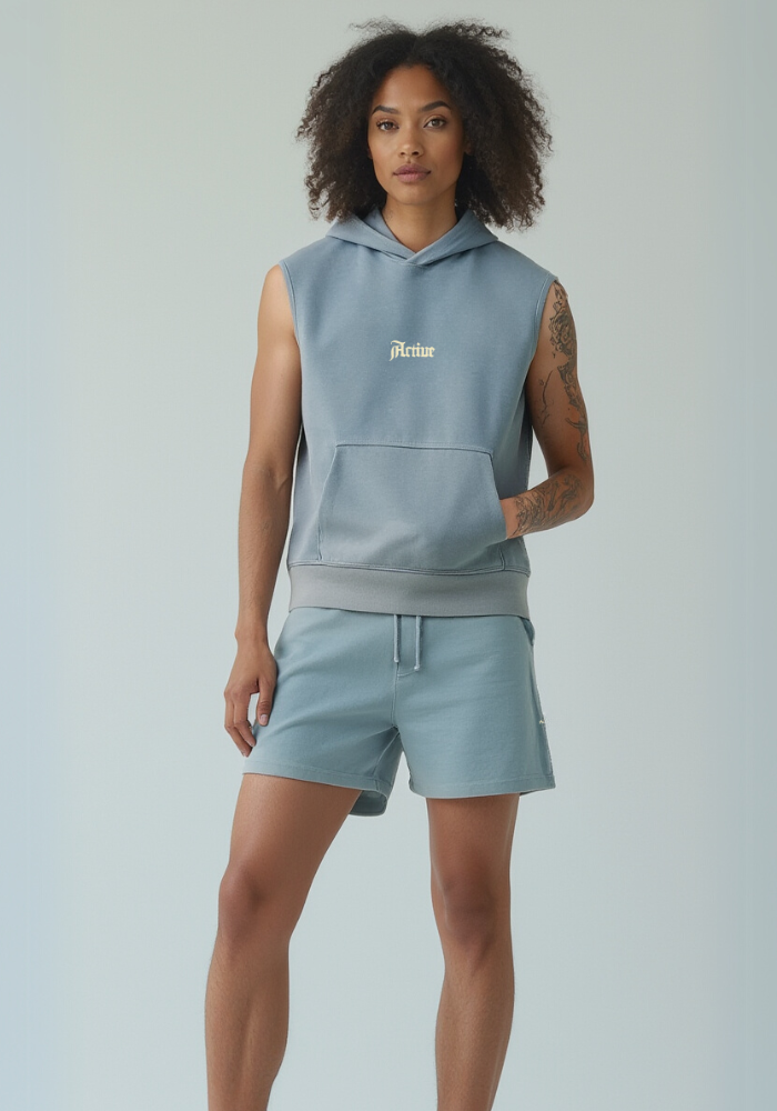 Active Sleeveless Hooded Short Set (Sage)