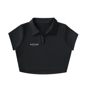 Active V-Neck Lapel Crop Top