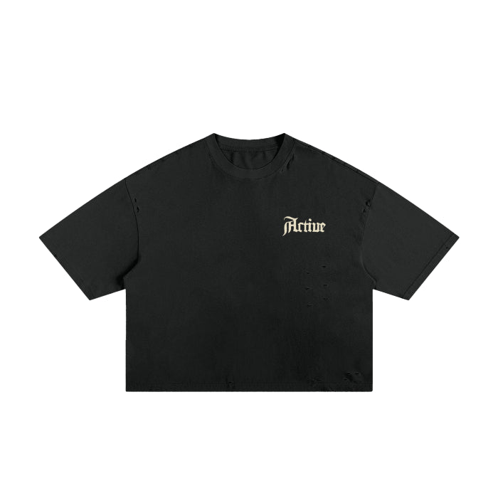 Active Frayed Boxy Tee-Black