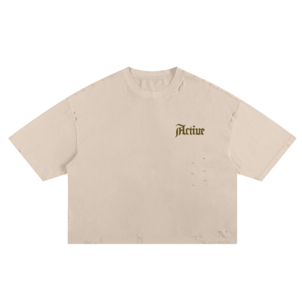 Active Frayed Boxy Tee-Apricot