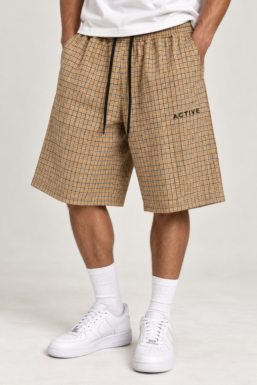 Active Plaid Drawstring Shorts
