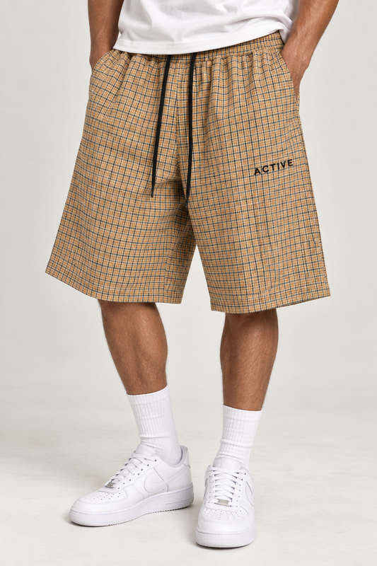 Active Plaid Drawstring Shorts