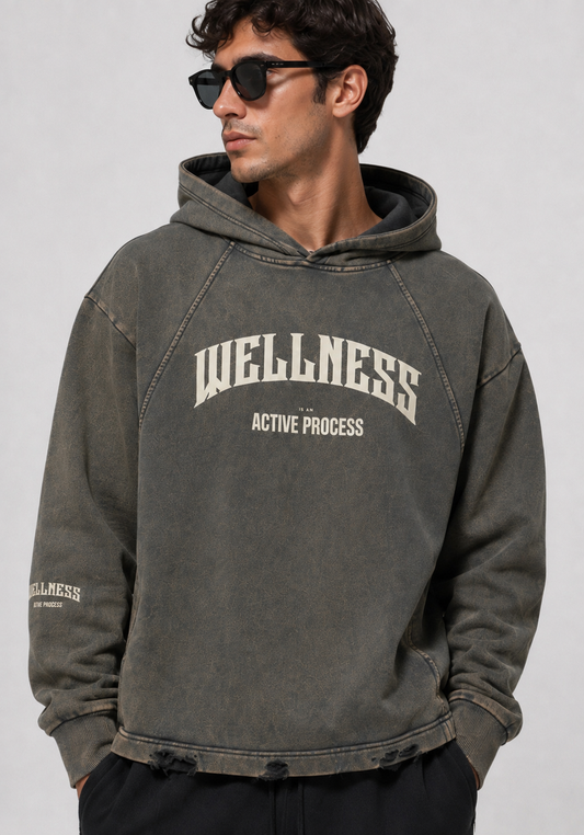 Wellness Vintage Washed Frayed-Hem Hoodie
