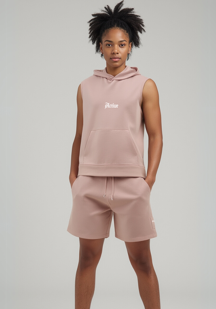 Active Sleeveless Hooded Short Set (Salmon Pink)