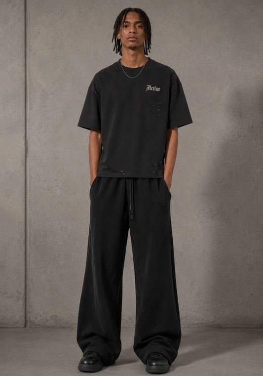 Active Frayed Boxy Tee-Black