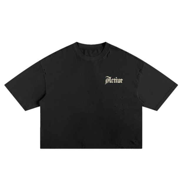 Active Frayed Boxy Tee (Black)