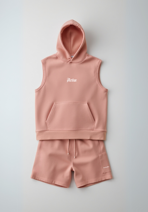 Active Sleeveless Hooded Short Set (Salmon Pink)