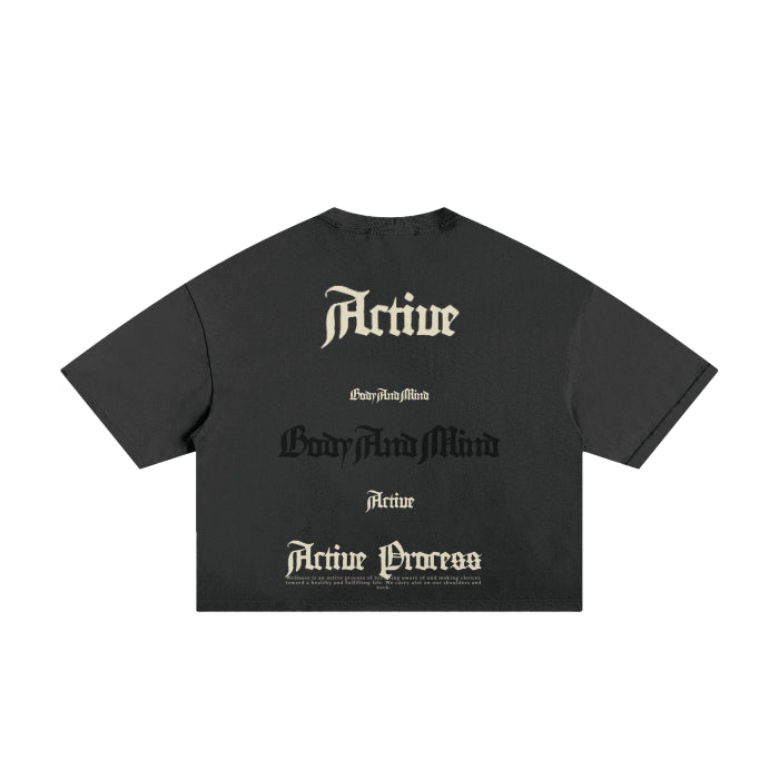 Active Frayed Boxy Tee-Black
