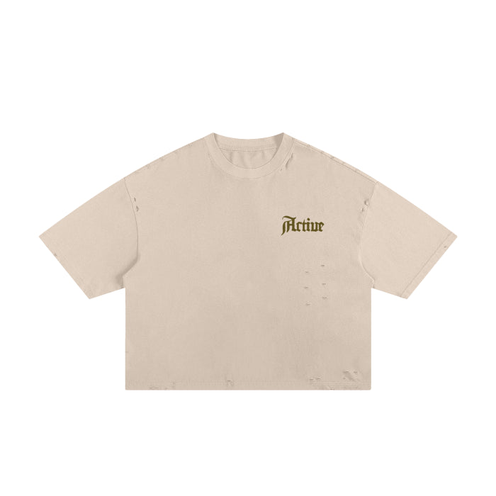 Active Frayed Boxy Tee-Apricot