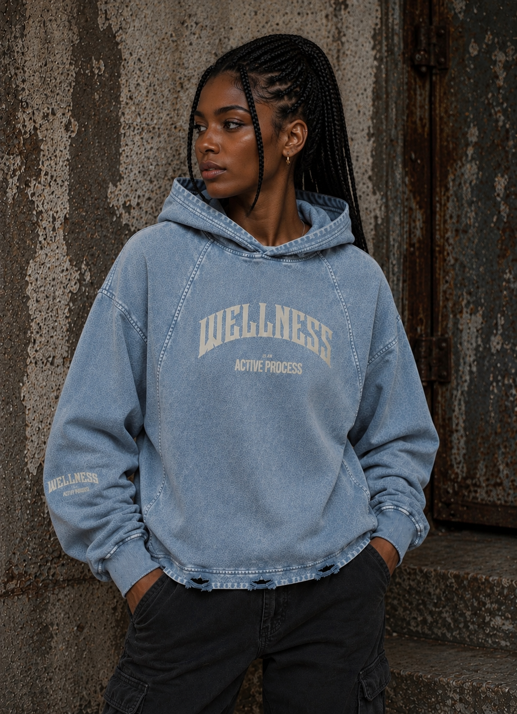 Wellness Vintage Frayed-Hem Hoodie