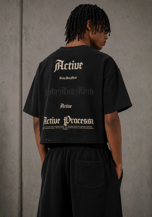 Active Frayed Boxy Tee-Black