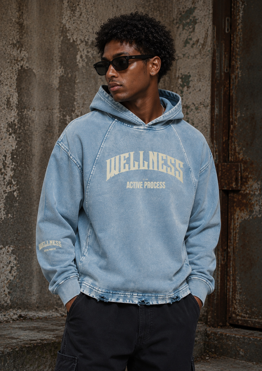 Wellness Vintage Frayed-Hem Hoodie