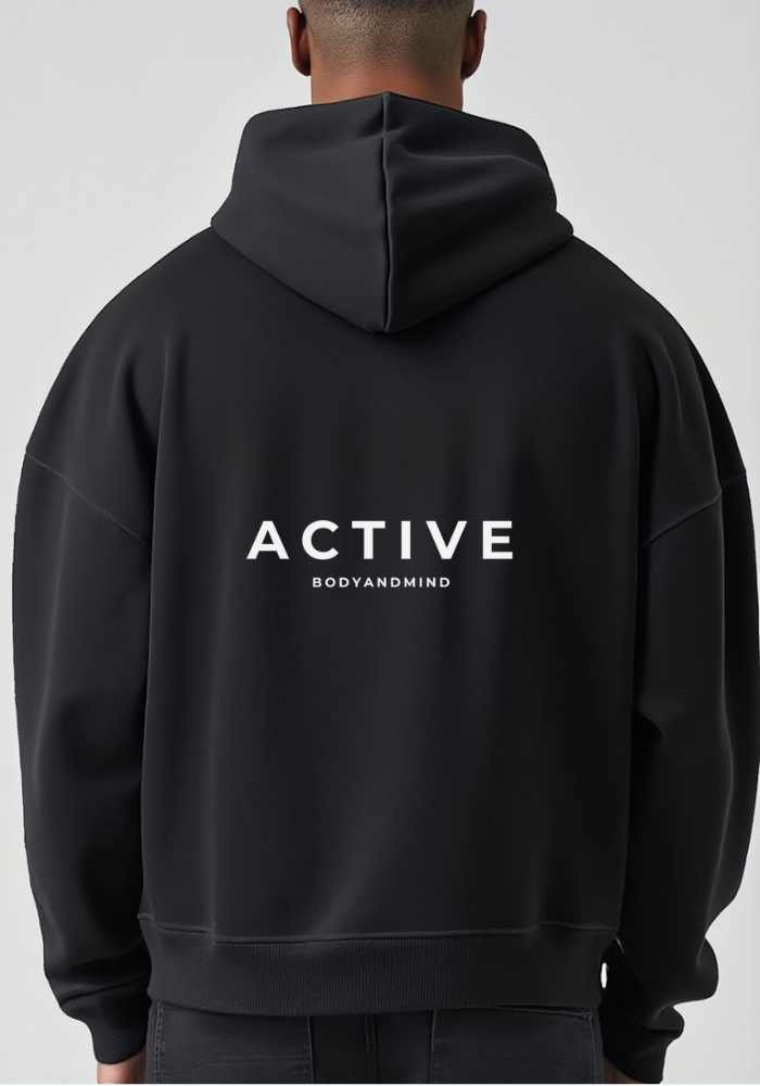 Active High-Neck Zip Hoodie-Black