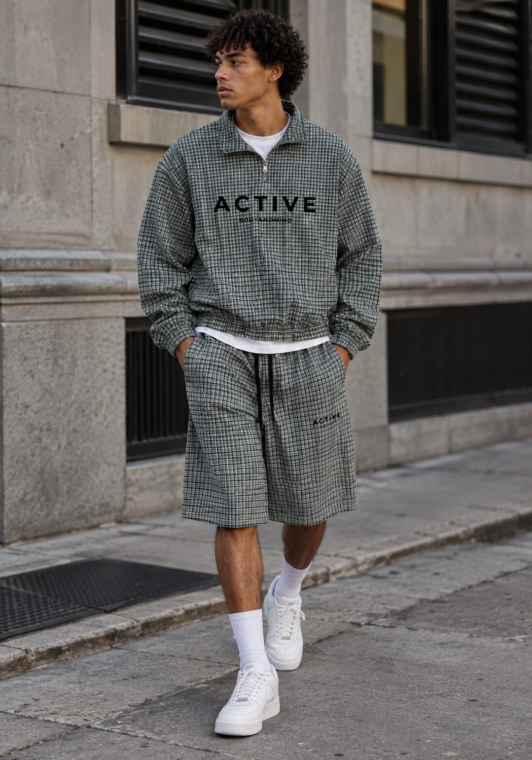 Active Plaid Drawstring Shorts