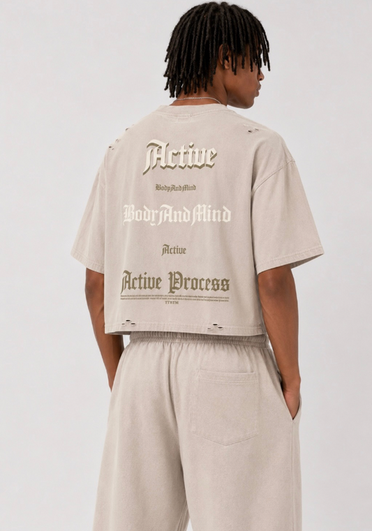 Active Frayed Boxy Tee-Apricot