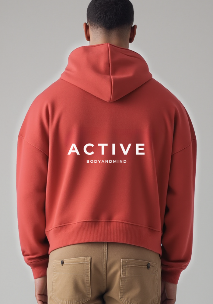 Active High-Neck Zip Hoodie-Red