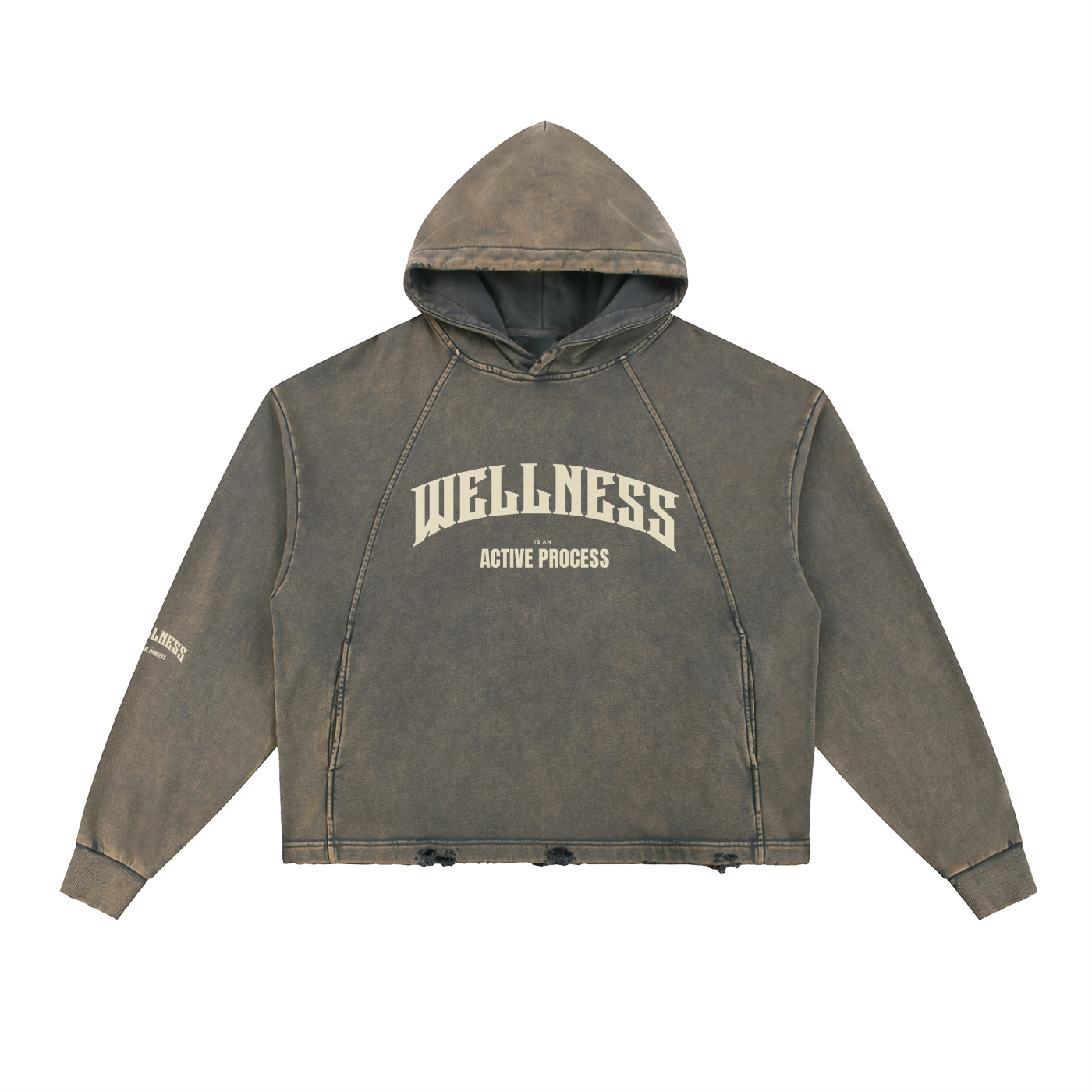 Wellness Vintage Washed Frayed-Hem Hoodie