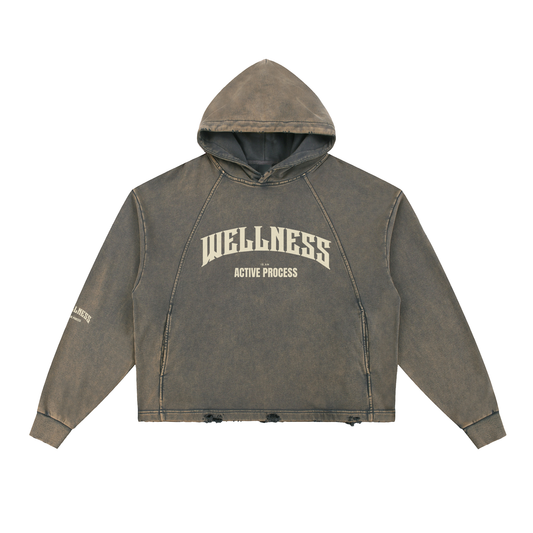 Wellness Vintage Washed Frayed-Hem Hoodie