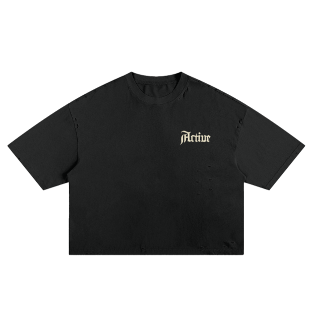 Active Frayed Boxy Tee-Black