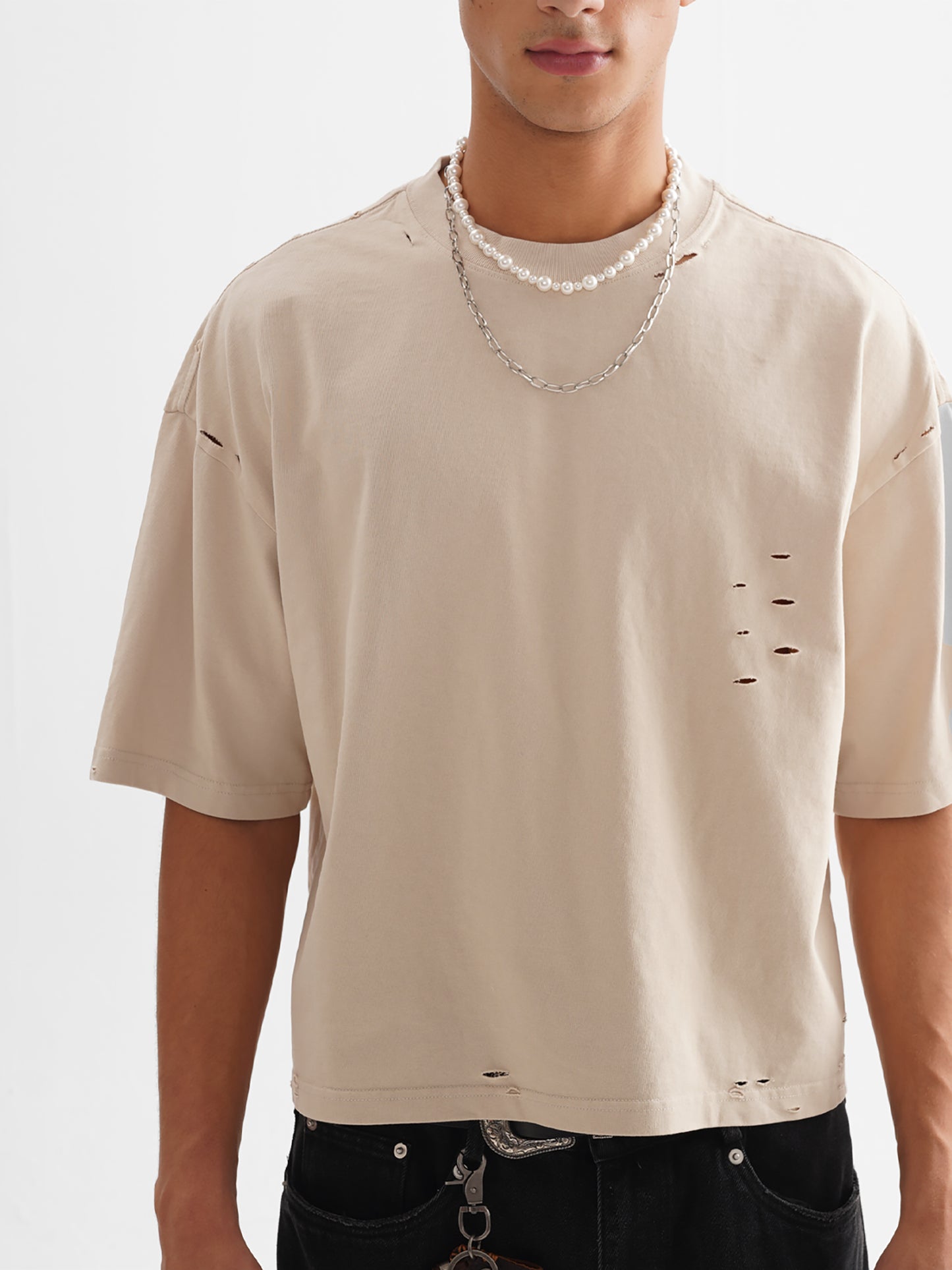 Active Frayed Boxy Tee-Apricot
