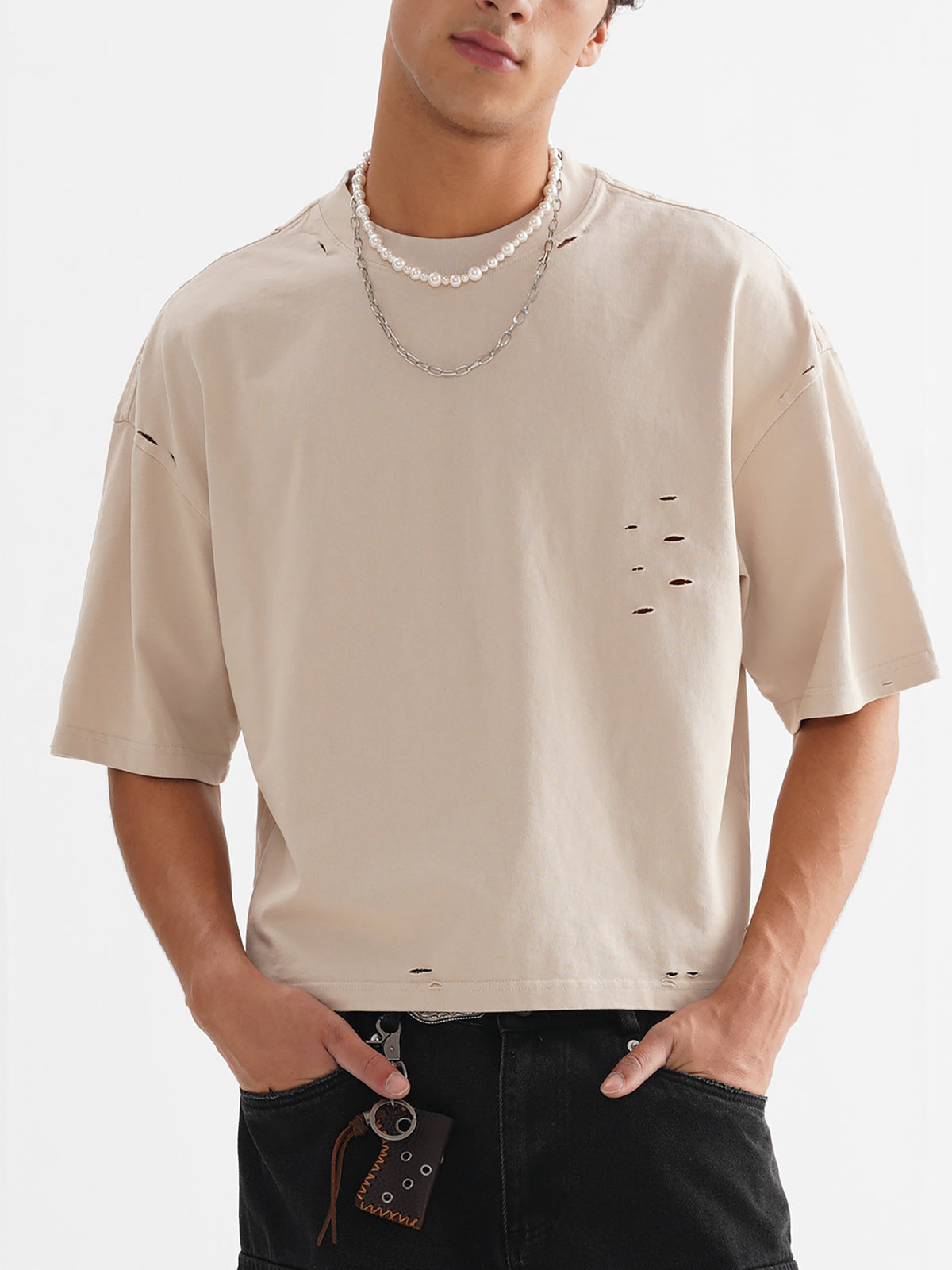 Active Frayed Boxy Tee-Black