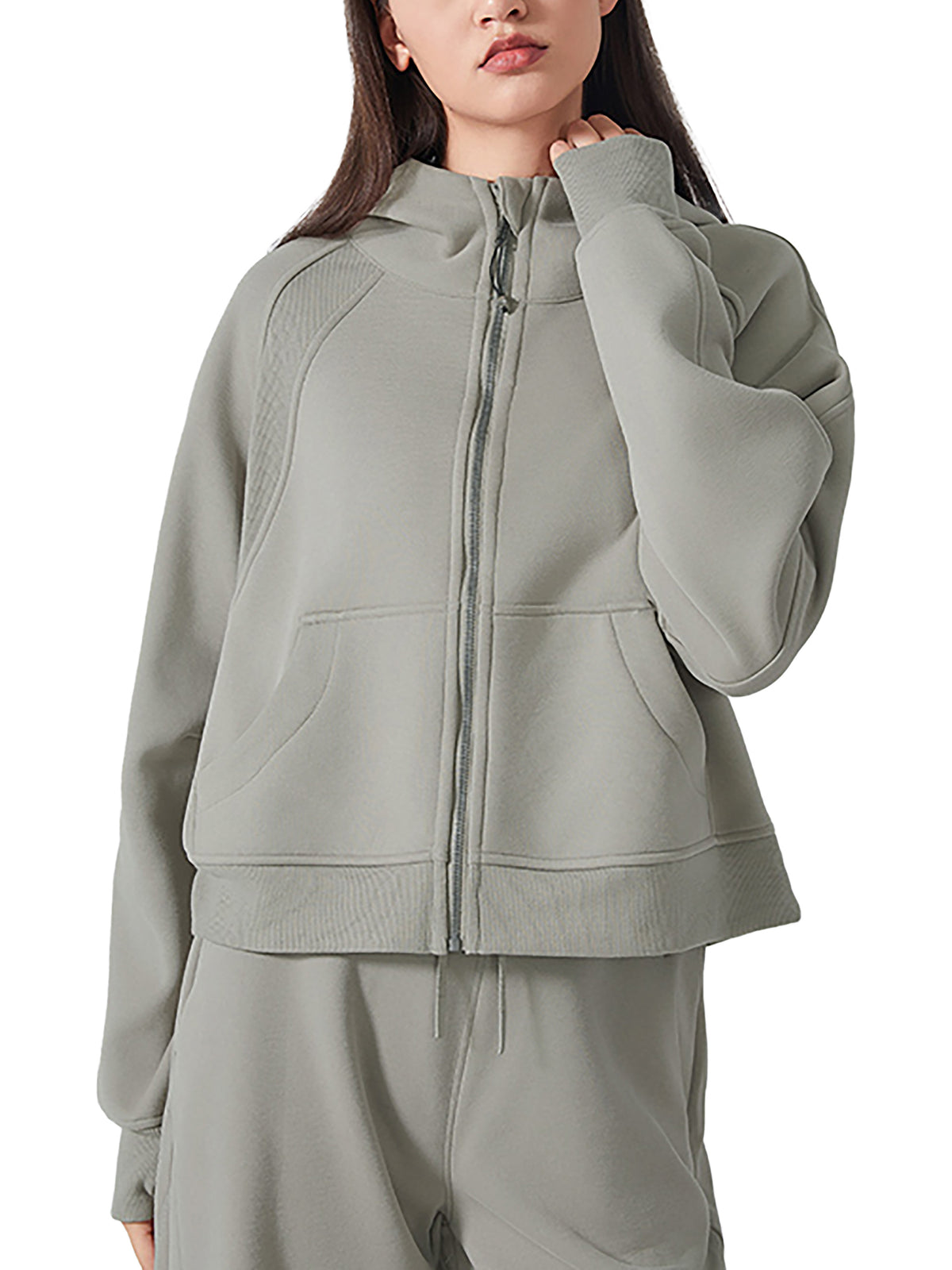 Active Cropped Zip-Through Hoodie-Light